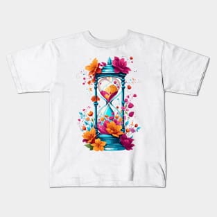 hourglass with flowers art Kids T-Shirt